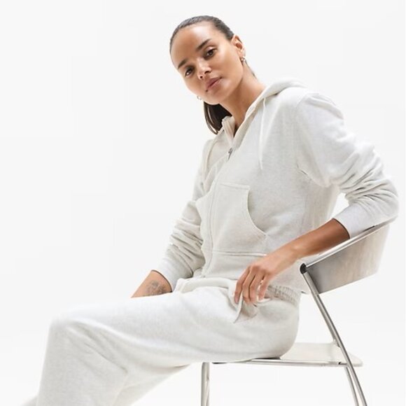 Athleta Forever Fleece Full Zip Sweatshirt - Size Medium, Color Bone - Picture 2 of 7